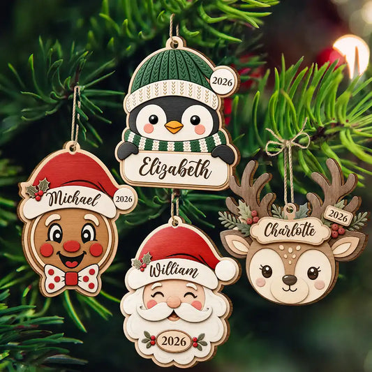 CustomNameSantaSnowmanPenguinFamily PersonalizedCustomShapedWoodenOrnament YM422 VKT1410 MK1