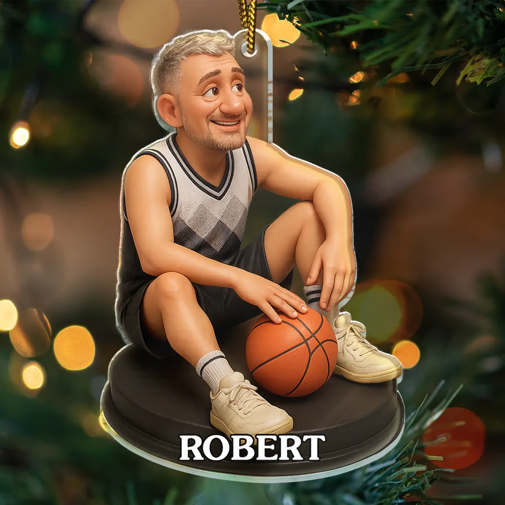 CustomPhoto3DEffectFigureArtBasketballLover PersonalizedCustomShapedAcrylicOrnament MK2