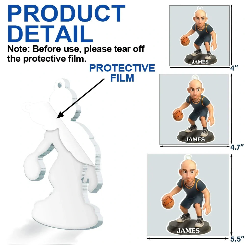 CustomPhoto3DEffectFigureArtBasketballLover PersonalizedCustomShapedAcrylicOrnament MK5