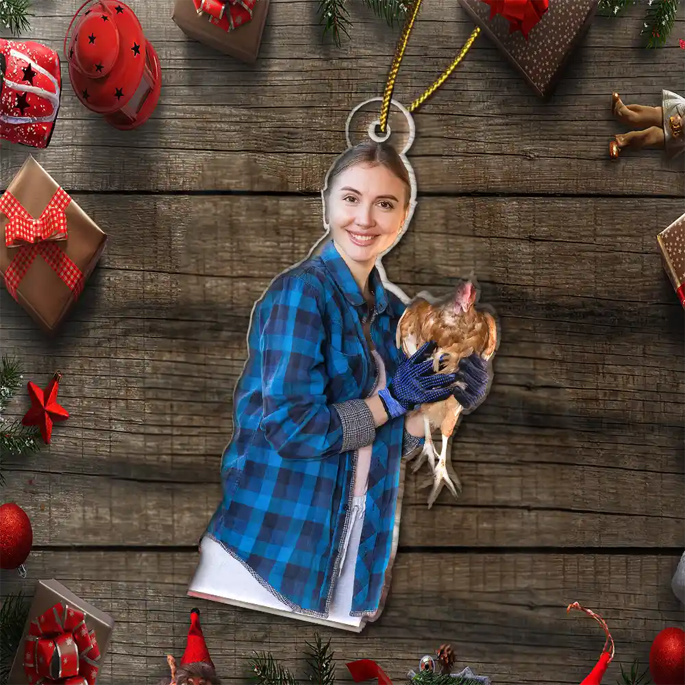 CustomPhotoChristmasChickenFarmerDecorations PersonalizedAcrylicPhotoOrnament TK852 CLA1577 MkWebs5