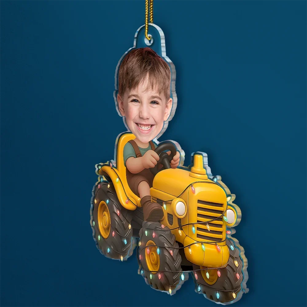 CustomPhotoChristmasKidDrivingTractor PersonalizedAcrylicPhotoOrnament TG064 CLA1534 Mockupweb1