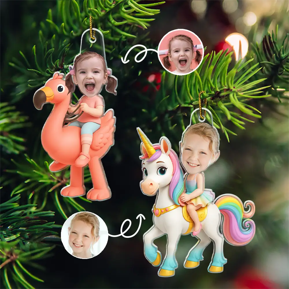 CustomPhotoCuteKidFlamigoUnicorn PersonalizedAcrylicPhotoOrnament TG071 CLA1538 MOCKUPDEF