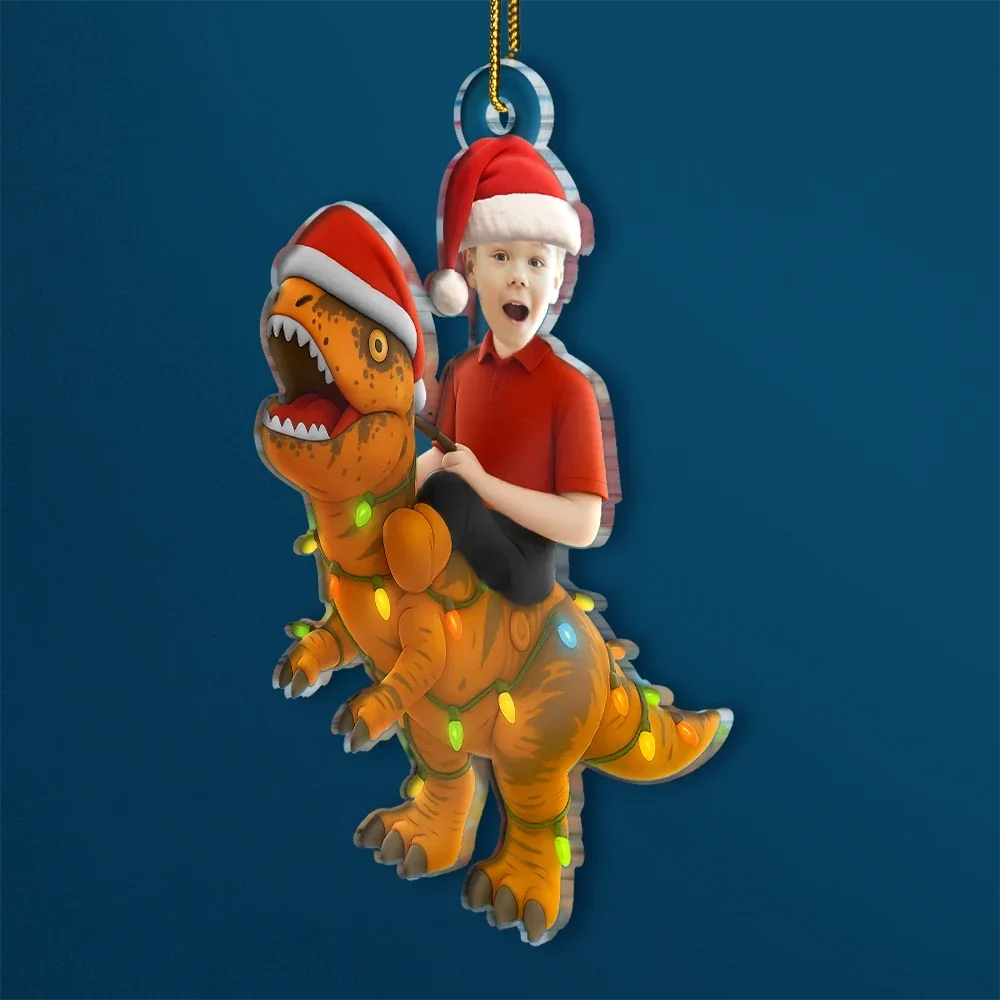 CustomPhotoCuteKidXmasDinosaur PersonalizedAcrylicPhotoOrnament TK839 CLA1525 MkWebs1