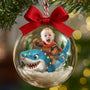 CustomPhotoFunnyKidFaceRidingShark Personalized3DAcrylicBallOrnament AH1131 Mk 5