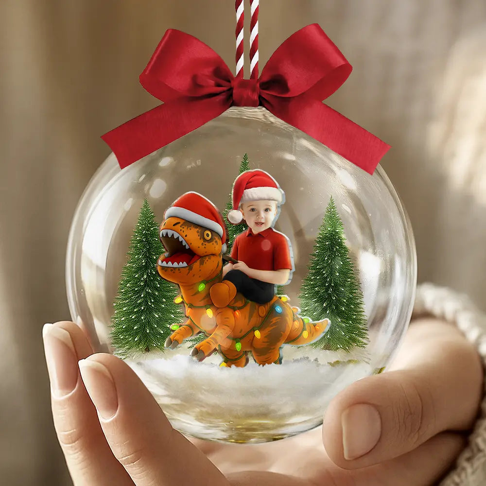 CustomPhotoFunnyKidXmasDinosaur Personalized3DAcrylicBallOrnament AH1135 Mk3