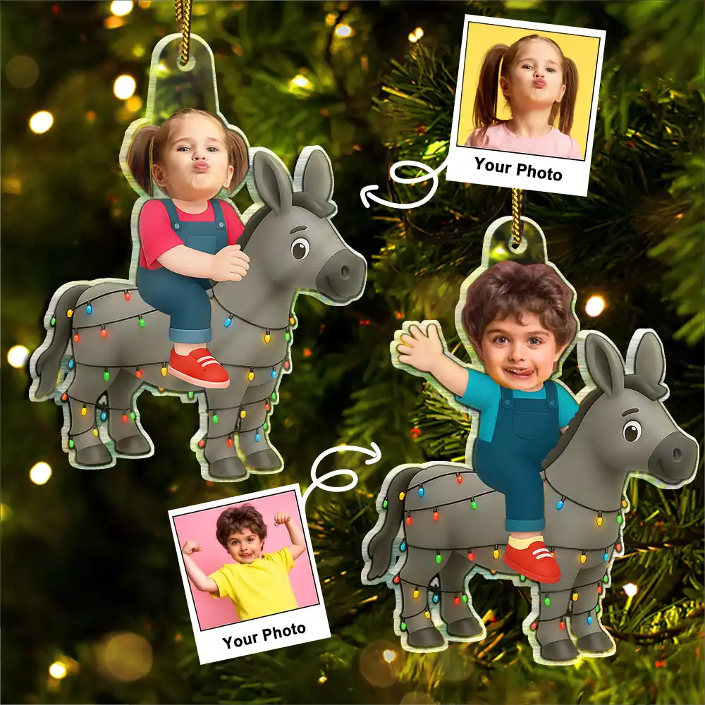 CustomPhotoKidRidingDonkey PersonalizedAcrylicPhotoOrnament TG065 CLA1539 MockupDef