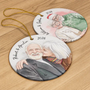 CustomPhotoVividWatercolorArtAnniversaryLovingCouple PersonalizedCircleCeramicOrnament MK6