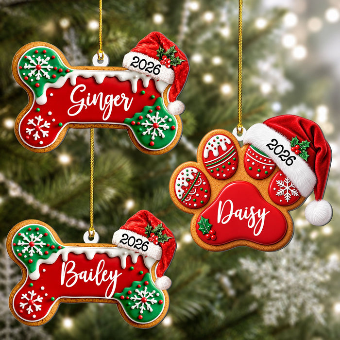 Dog Bone, Fishy Cat Gingerbread  - Personalized 3D Acrylic Ornament - Christmas Gift For Family