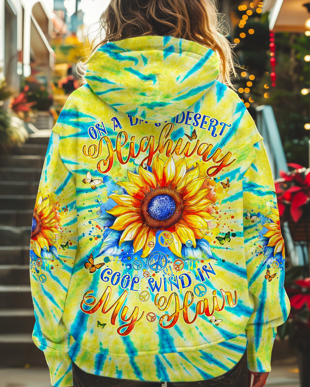 Desert Highway Cool Wind in My Hair Sunflower Peace Signs Tie Dye AOP Shirts _1_ djPCR