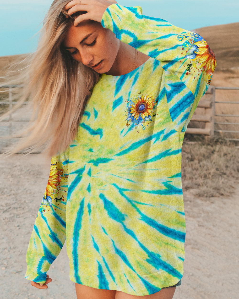 Desert Highway Cool Wind in My Hair Sunflower Peace Signs Tie Dye AOP Shirts _2_ FOHmB
