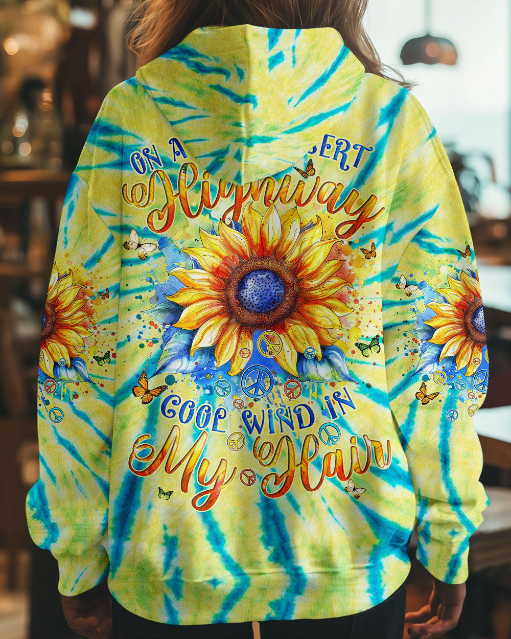 Desert Highway Cool Wind in My Hair Sunflower Peace Signs Tie Dye AOP Shirts _8_ fLZLC