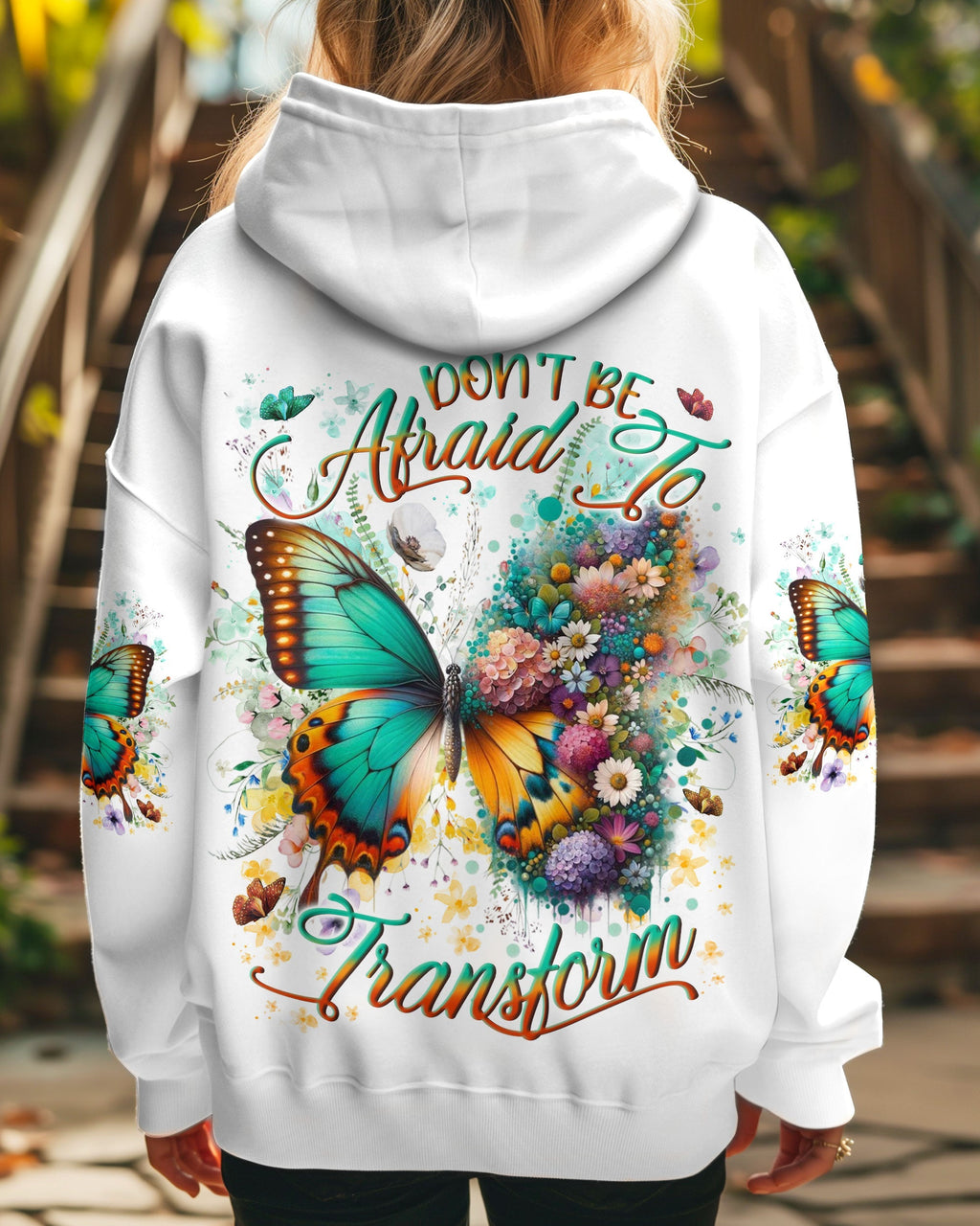 Don_E2_80_99t Be Afraid to Transform Butterfly Floral Inspirational AOP Shirts _1_ QSex7
