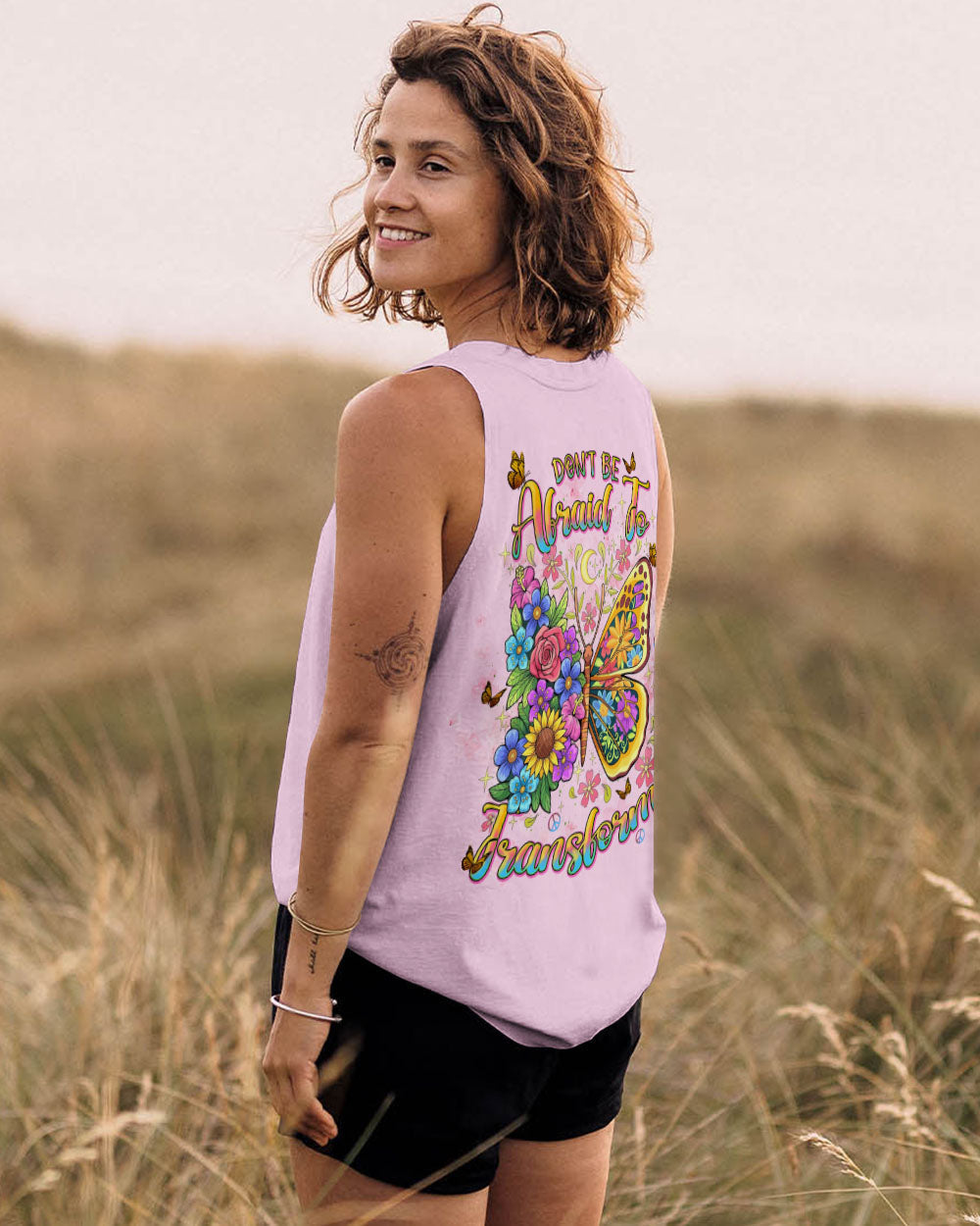 Don_E2_80_99t Be Afraid to Transform Butterfly Floral Inspirational Graphic for Women AOP Shirts _11_ ym6eL