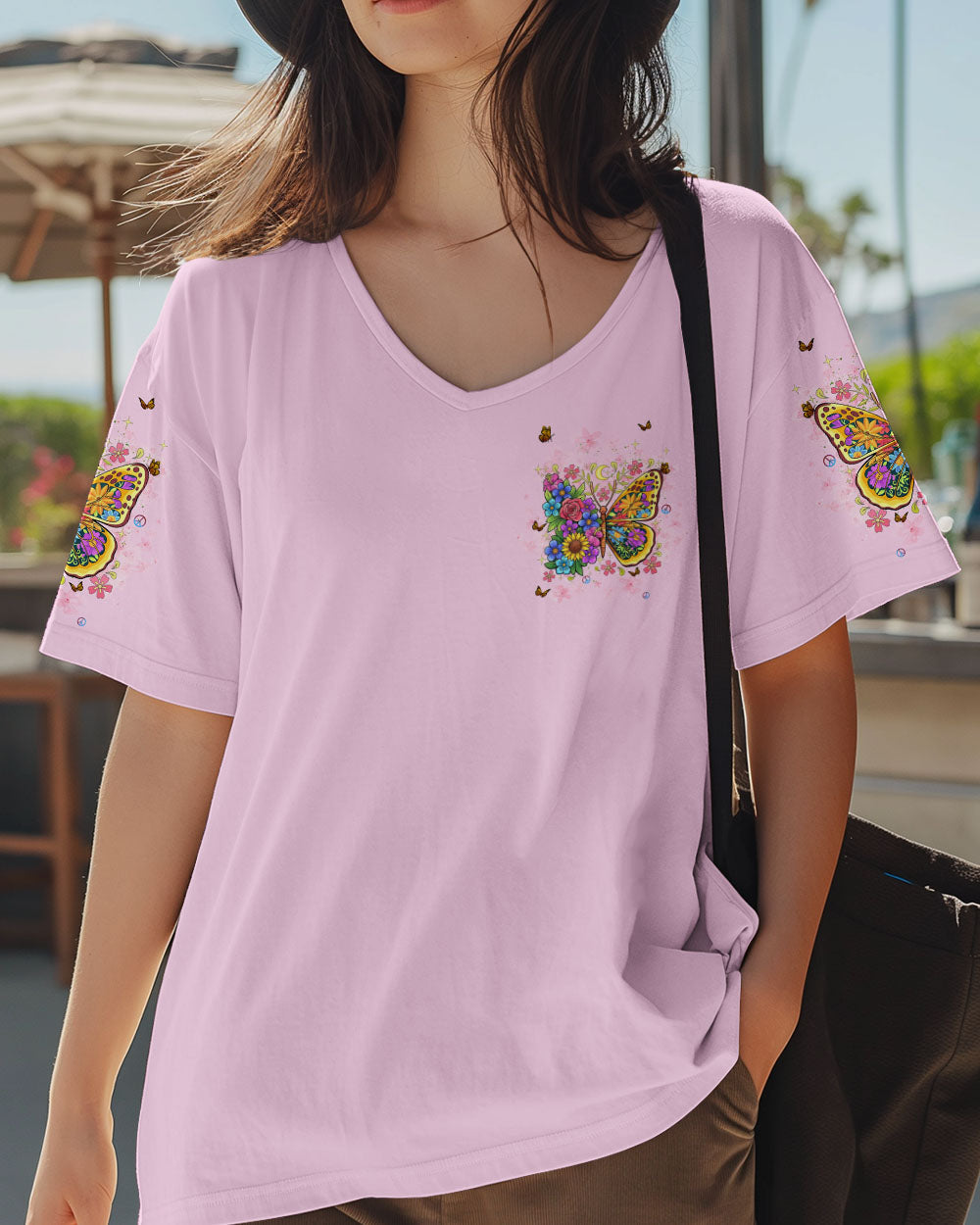 Don_E2_80_99t Be Afraid to Transform Butterfly Floral Inspirational Graphic for Women AOP Shirts _2_ QwJJu