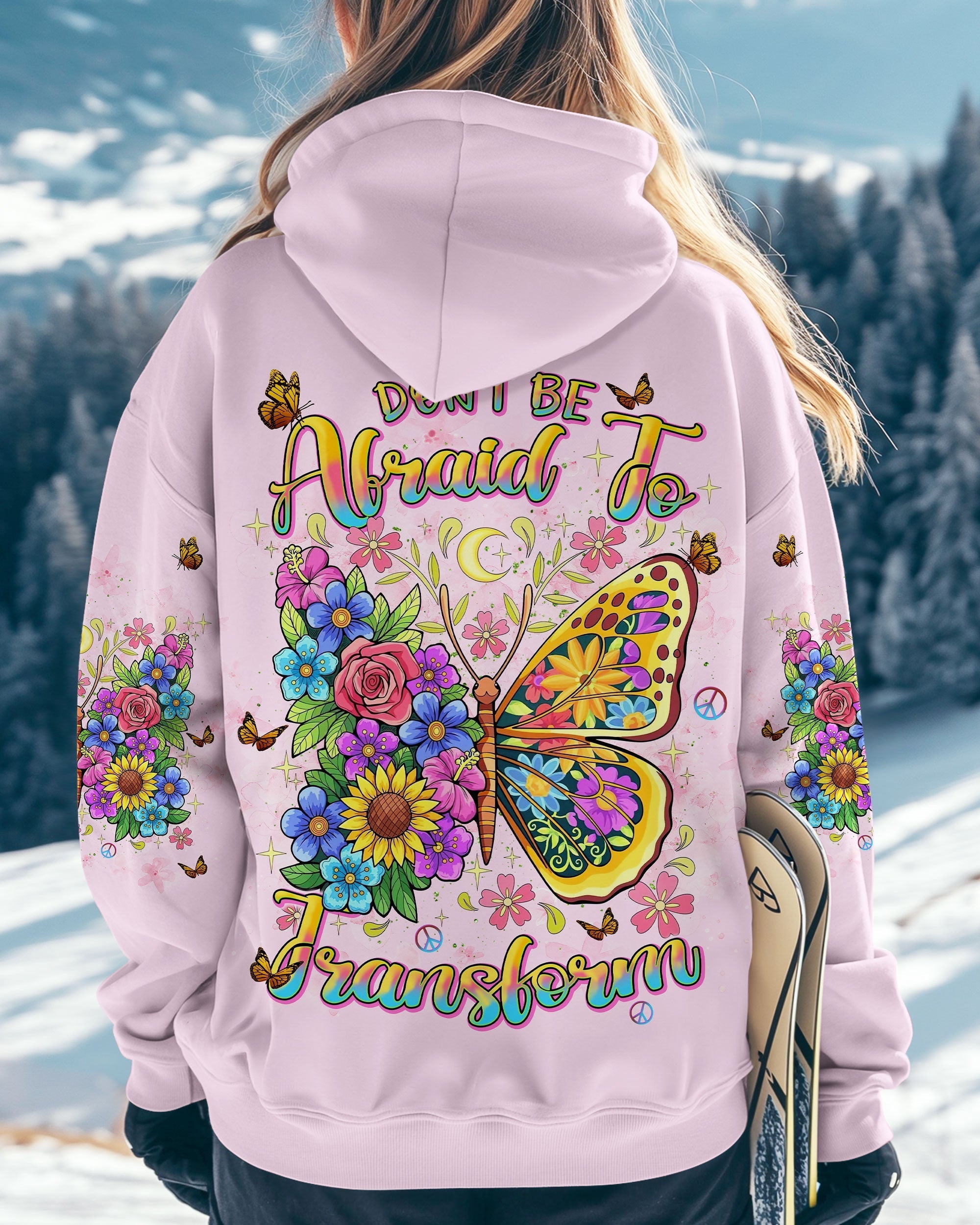 Don_E2_80_99t Be Afraid to Transform Butterfly Floral Inspirational Graphic for Women AOP Shirts _5_ h1KIz
