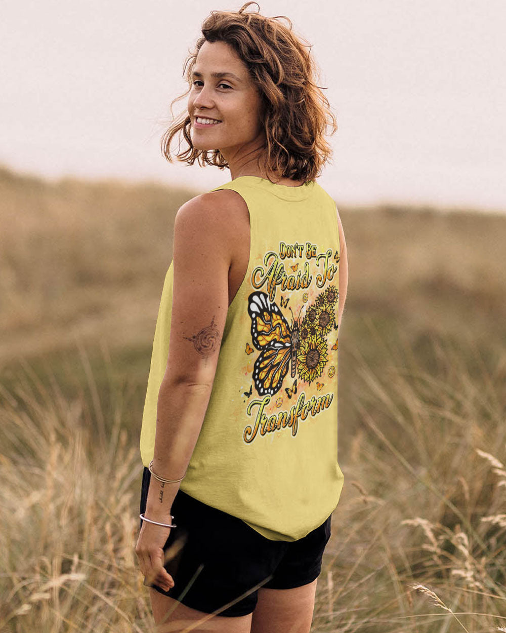 Don_E2_80_99t Be Afraid to Transform Butterfly and Sunflower Inspirational AOP Shirts _9_ GtUN7