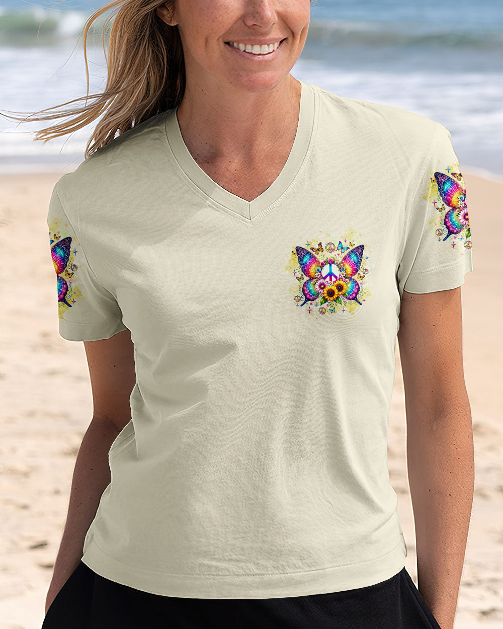 Don_E2_80_99t Be Afraid to Transform Peace Butterfly Floral Graphic AOP Shirts _2_ T8gkd