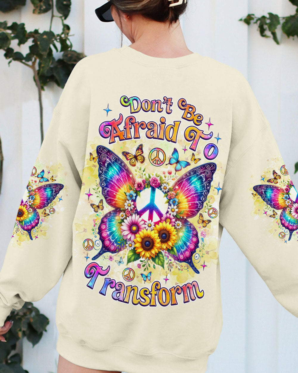 Don_E2_80_99t Be Afraid to Transform Peace Butterfly Floral Graphic AOP Shirts _7_ g0iw5