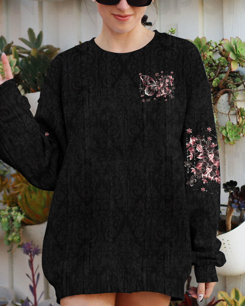 Don_E2_80_99t Be Afraid to Transform Peace Pink Butterfly Floral Graphic AOP Shirts _2_ dFqan