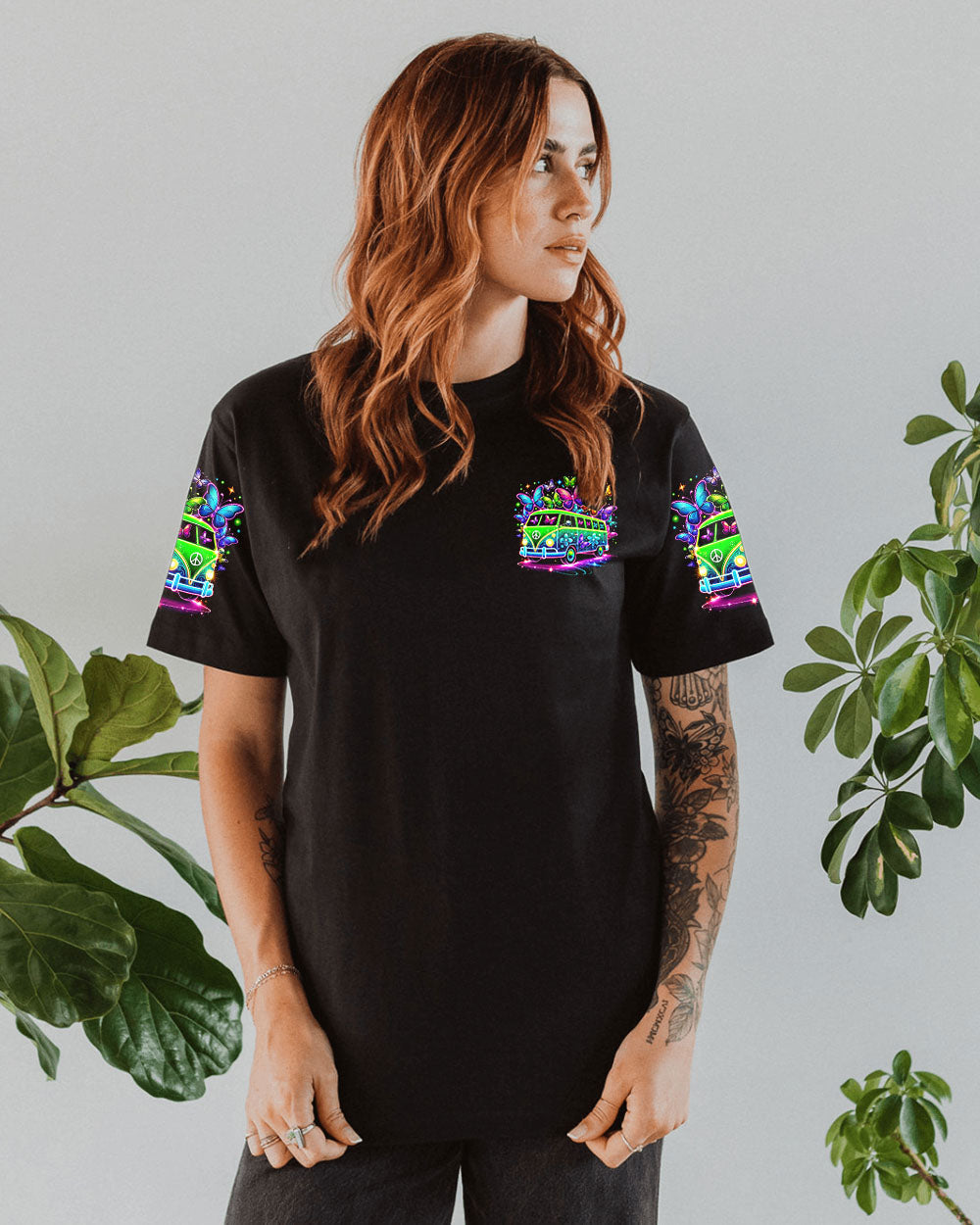 Don_E2_80_99t Worry Be Hippie Neon Peace Van and Butterfly Hippie Graphic AOP Shirts _14_ yy4G7