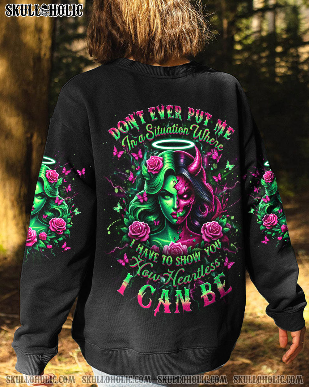 Dont Ever Put Me I Can Be Half Angel Half Devil Skull Gothic Graphic AOP Shirts _9_ Ay6cc