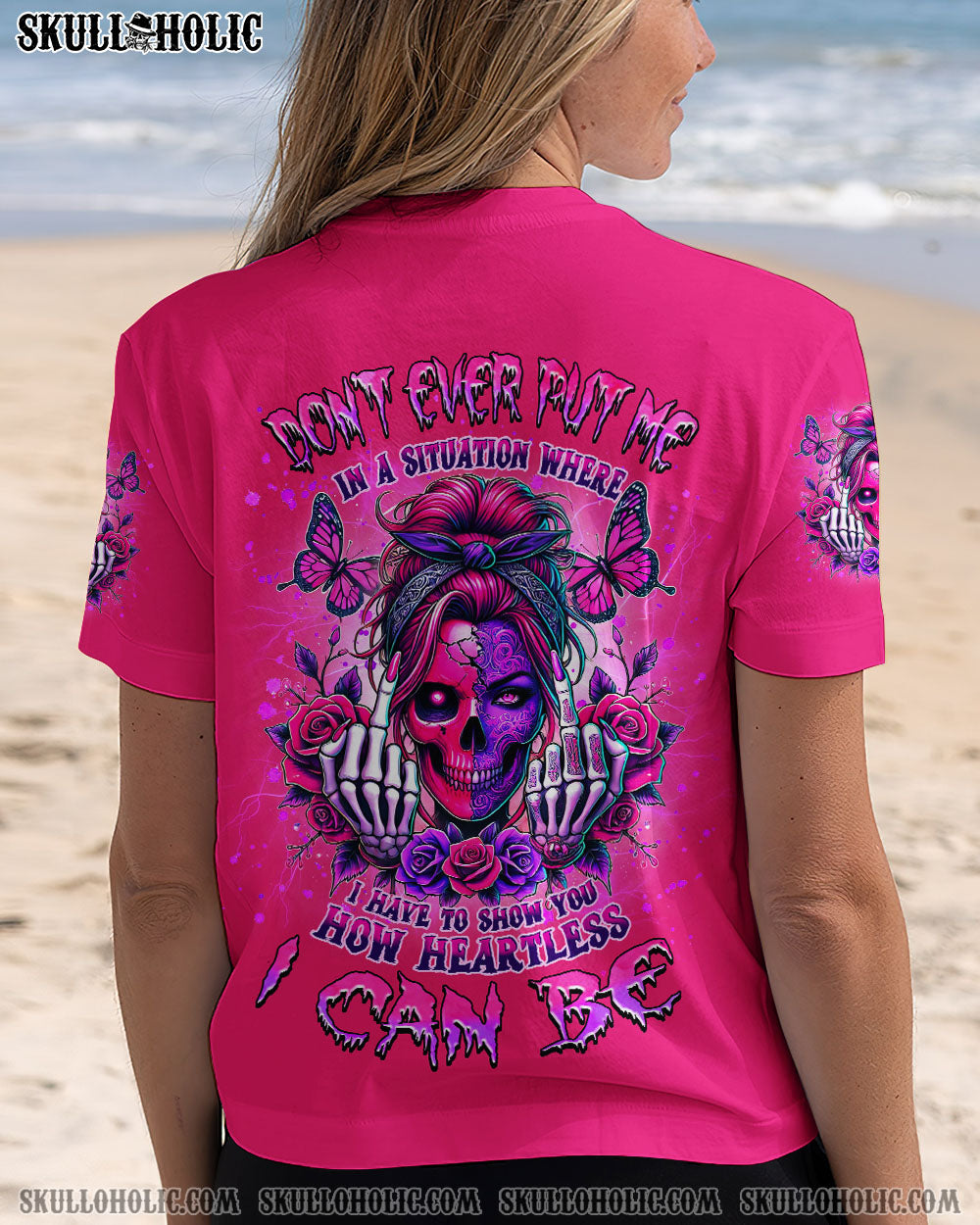 Dont Ever Put Me I Can Be Pink Skull and Rose Gothic Attitude Graphic AOP Shirts _8_ 5Qr0o