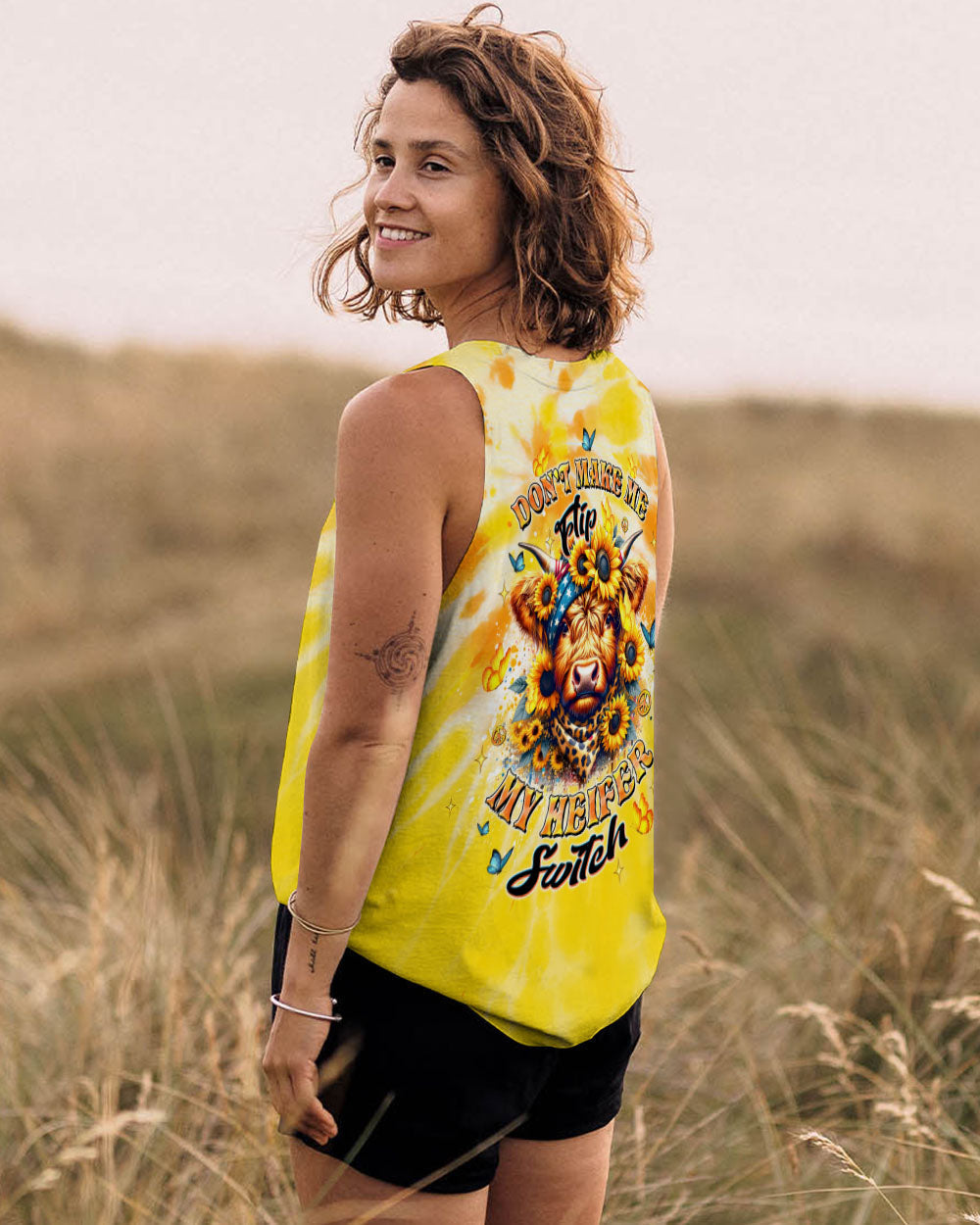 Dont Make Me Flip My Heifer Switch Tie Dye Cow Sunflower AOP Shirts _6_ hjx8Q