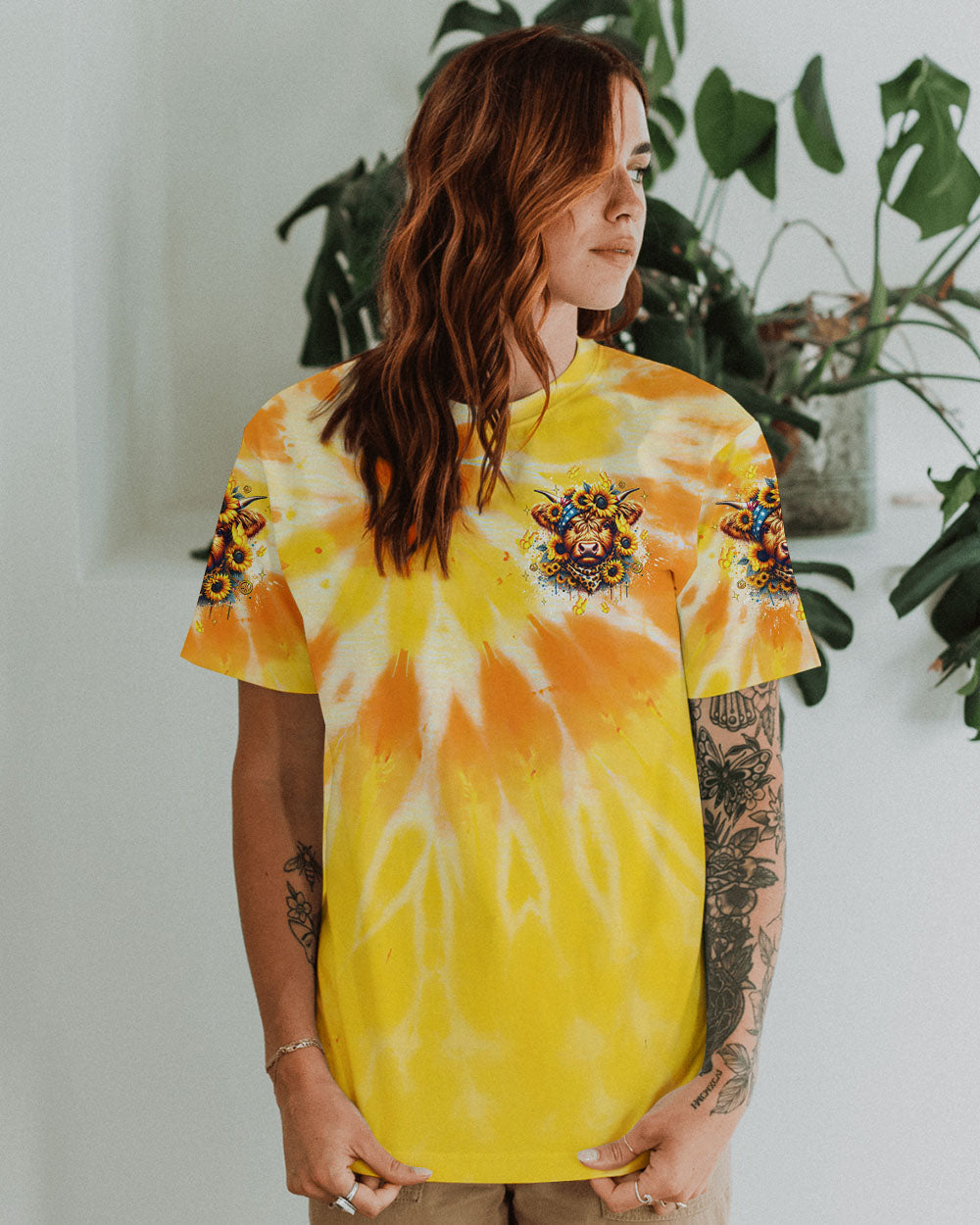 Dont Make Me Flip My Heifer Switch Tie Dye Cow Sunflower AOP Shirts _8_ HJcyX