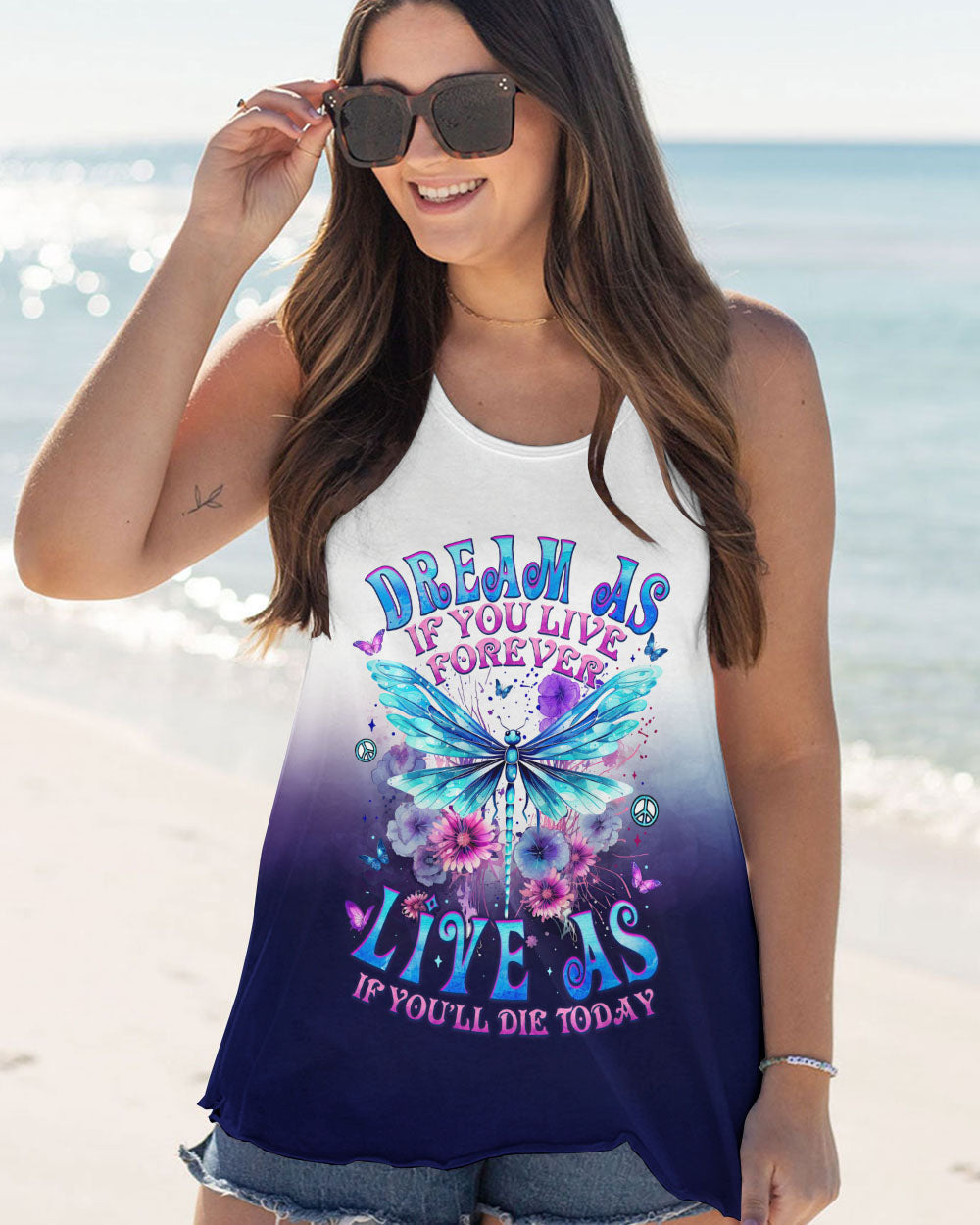 Dream As If You Live Forever Live As If Youll Die Today Dragonfly Peace Flowers AOP Shirts _12_ 1pCih