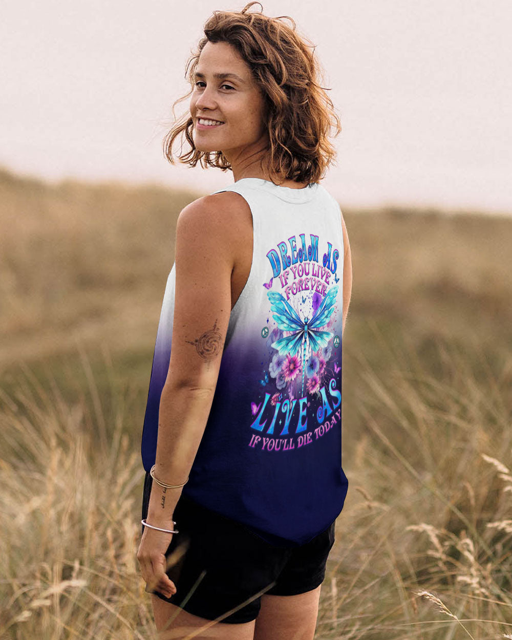 Dream As If You Live Forever Live As If Youll Die Today Dragonfly Peace Flowers AOP Shirts _14_ Z7BOu