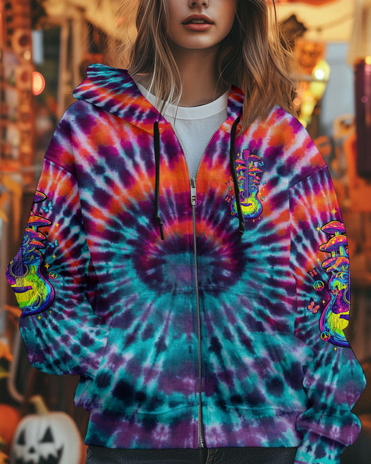 Eat Mushrooms See the Universe Tie Dye Psychedelic Graphic Tee with Guitar for Women AOP Shirts _10_ V7SlN