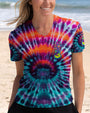 Eat Mushrooms See the Universe Tie Dye Psychedelic Graphic Tee with Guitar for Women AOP Shirts _4_ dBbFS