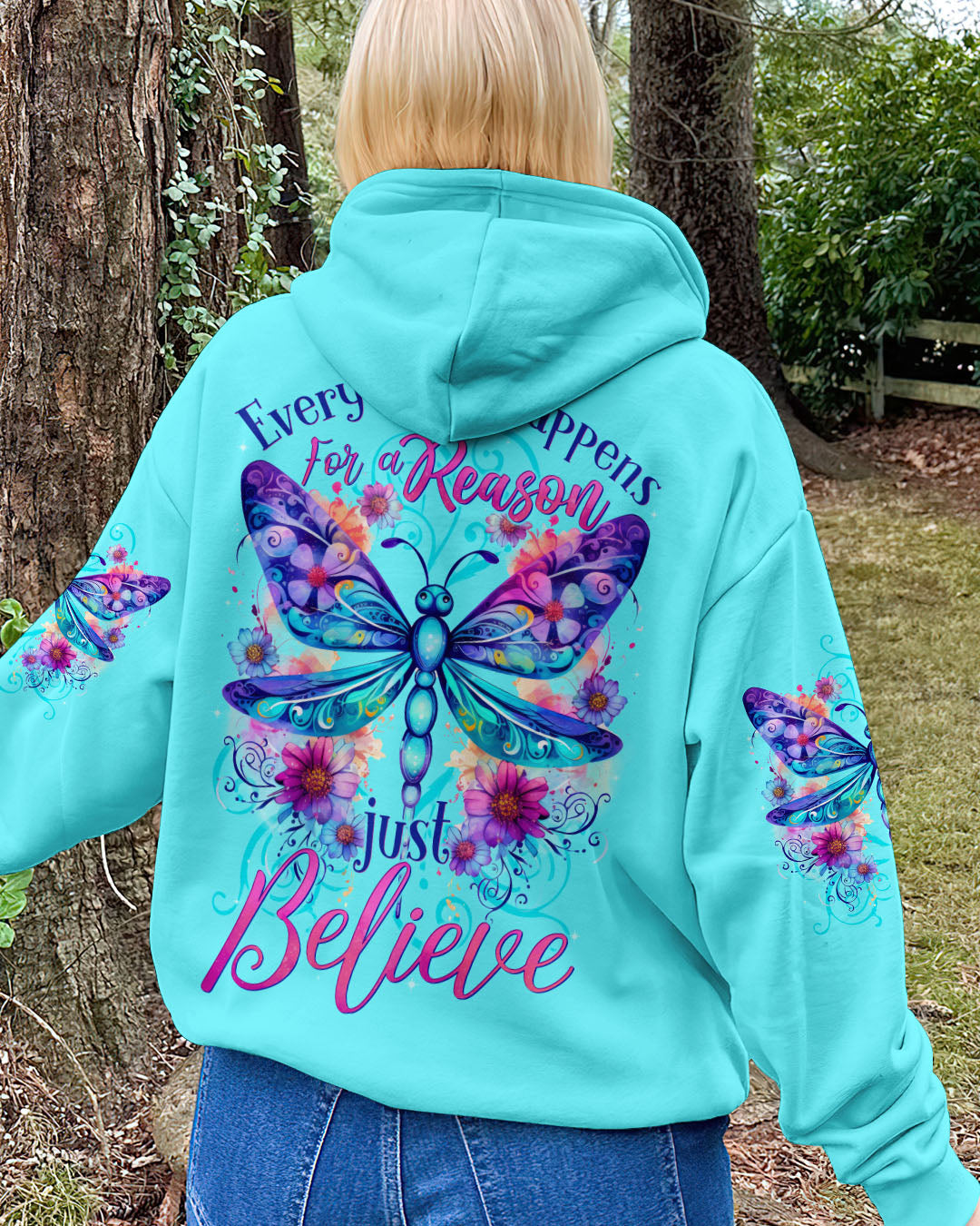 Everything Happens for a Reason Just Believe Dragonfly and Flower Design AOP Shirts _7_ vqbEU