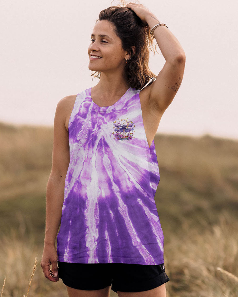 Everything Happens for a Reason Just Believe Purple Tie Dye Dragonfly AOP Shirts _10_ 0O5Yk