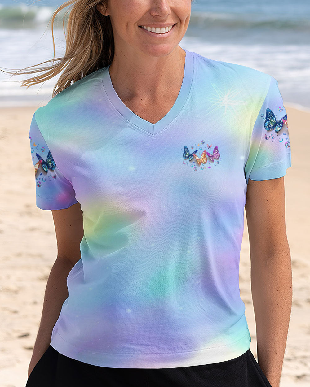 Faith Hope Love Colorful Pastel Butterfly Tie Dye Graphic AOP Shirts _11_ stQqG
