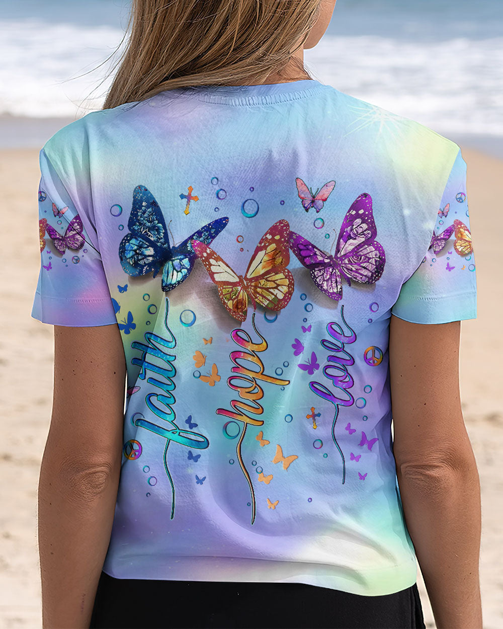 Faith Hope Love Colorful Pastel Butterfly Tie Dye Graphic AOP Shirts _12_ grUw3