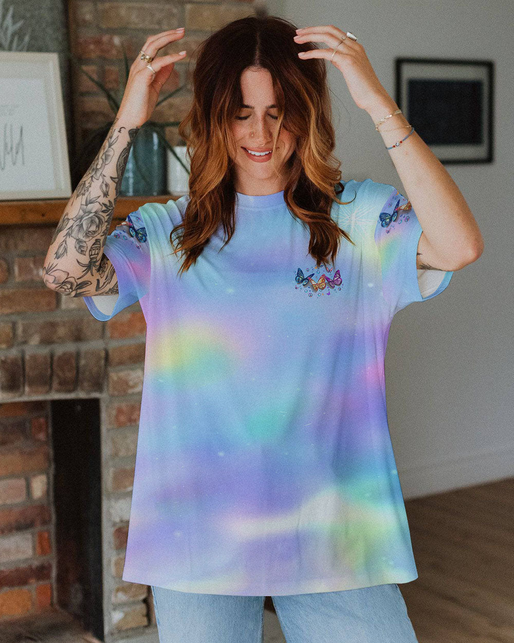 Faith Hope Love Colorful Pastel Butterfly Tie Dye Graphic AOP Shirts _9_ LqrVI