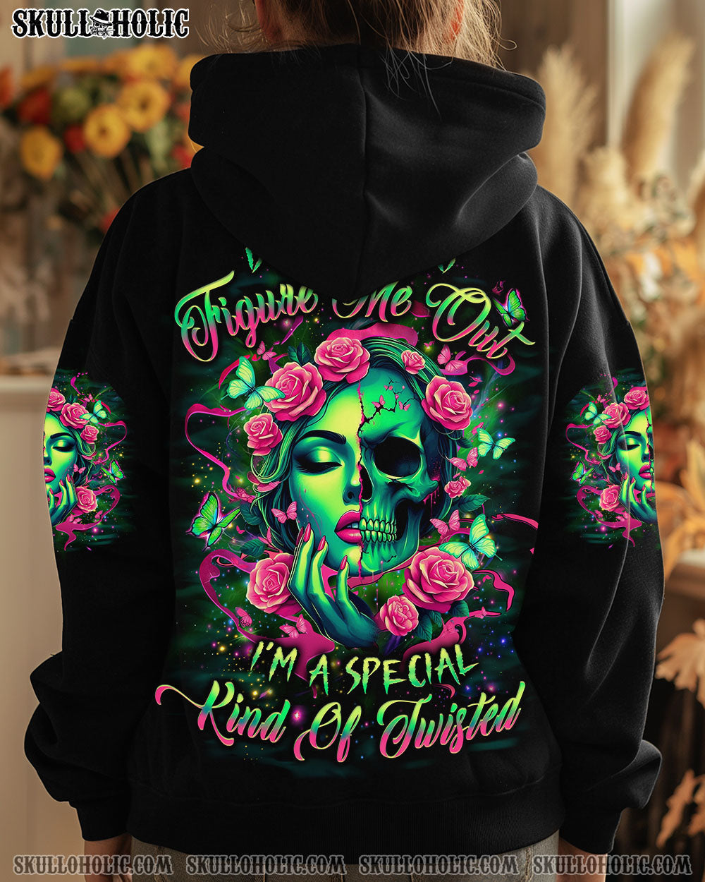 Figure Me Out Im a Special Kind of Twisted Skull Girl Dark Floral Gothic AOP Shirts _1_ h30yP