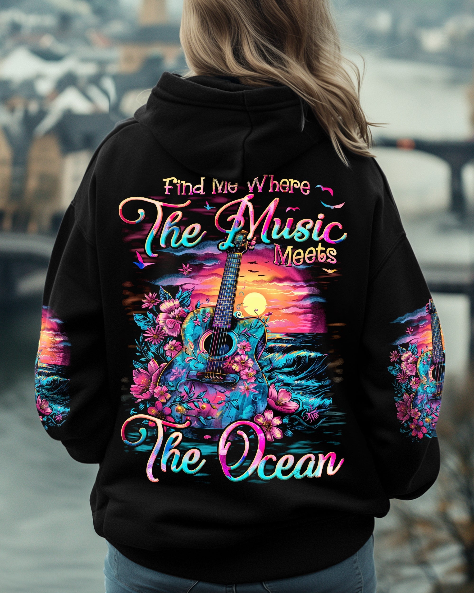 Find Me Where the Music Meets the Ocean Guitar Beach Floral Graphic AOP Shirts _5_ SEPSh