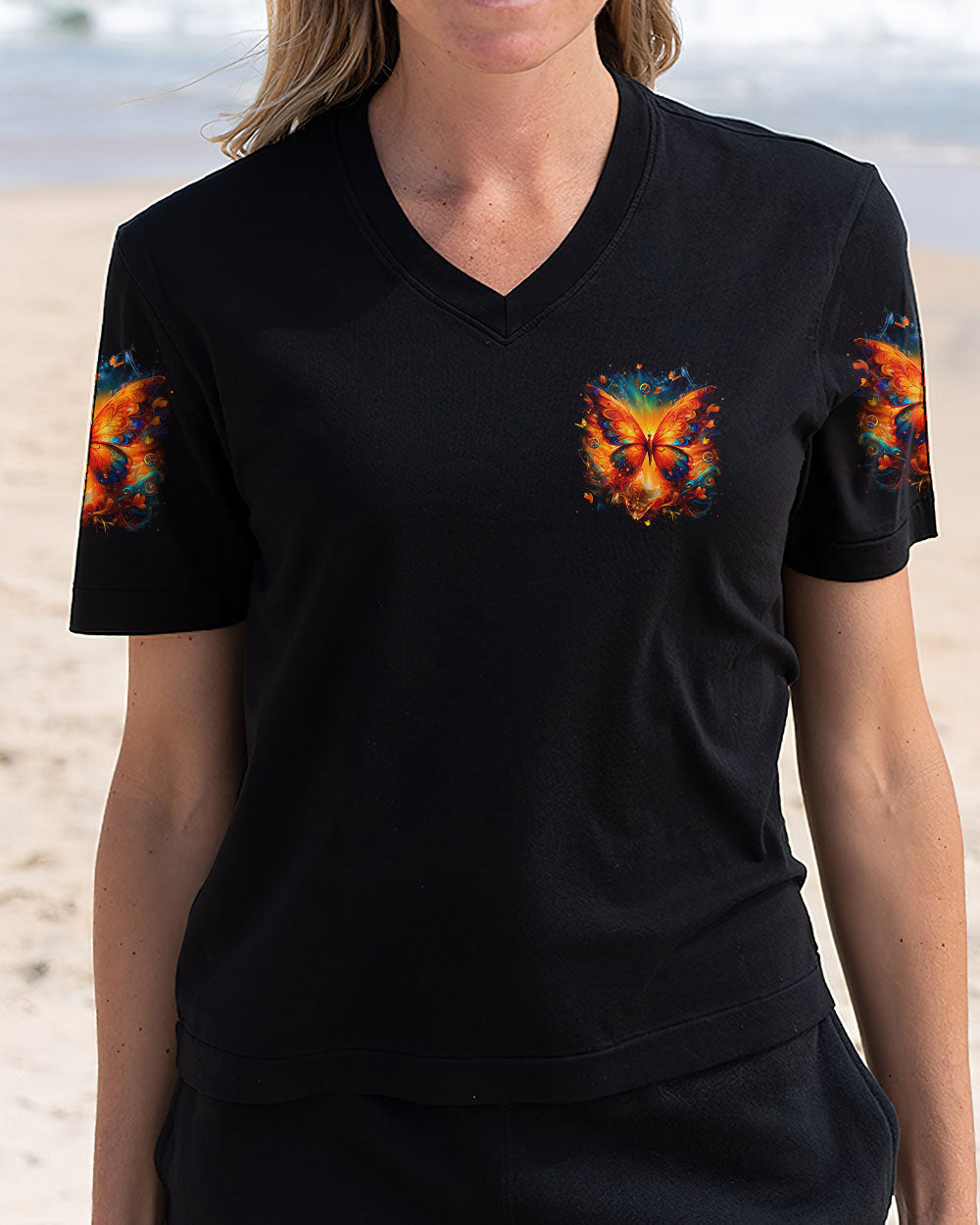 Fly High Be Free Be You Colorful Fire Butterfly Peace Sign Graphic AOP Shirts _11_ 0fyAr
