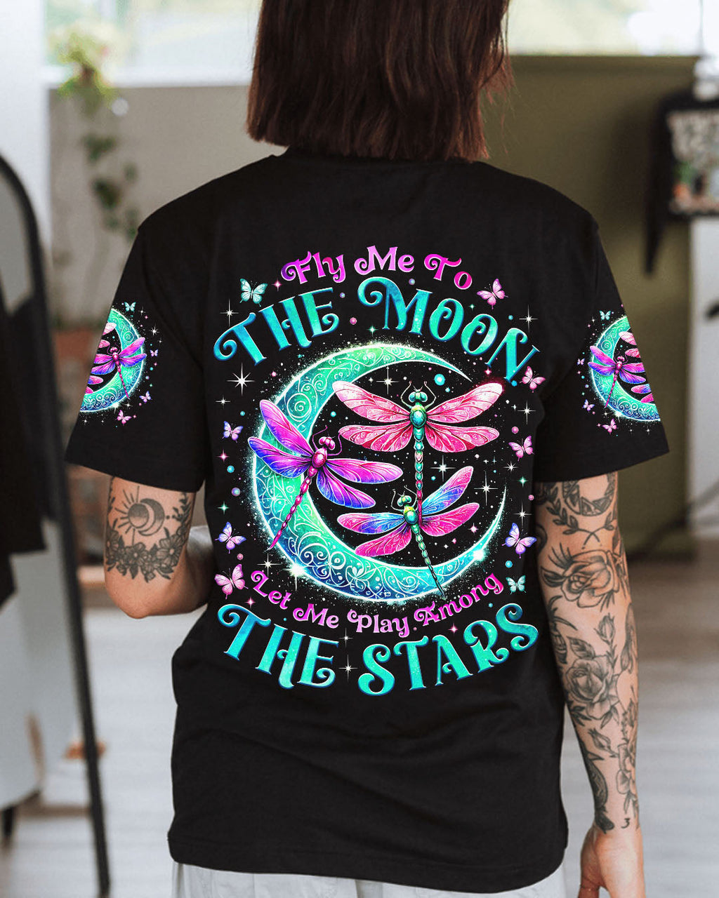 Fly Me to the Moon Let Me Play Among the Stars Magical Glow Dragonfly AOP Shirts _1_ Zwj62