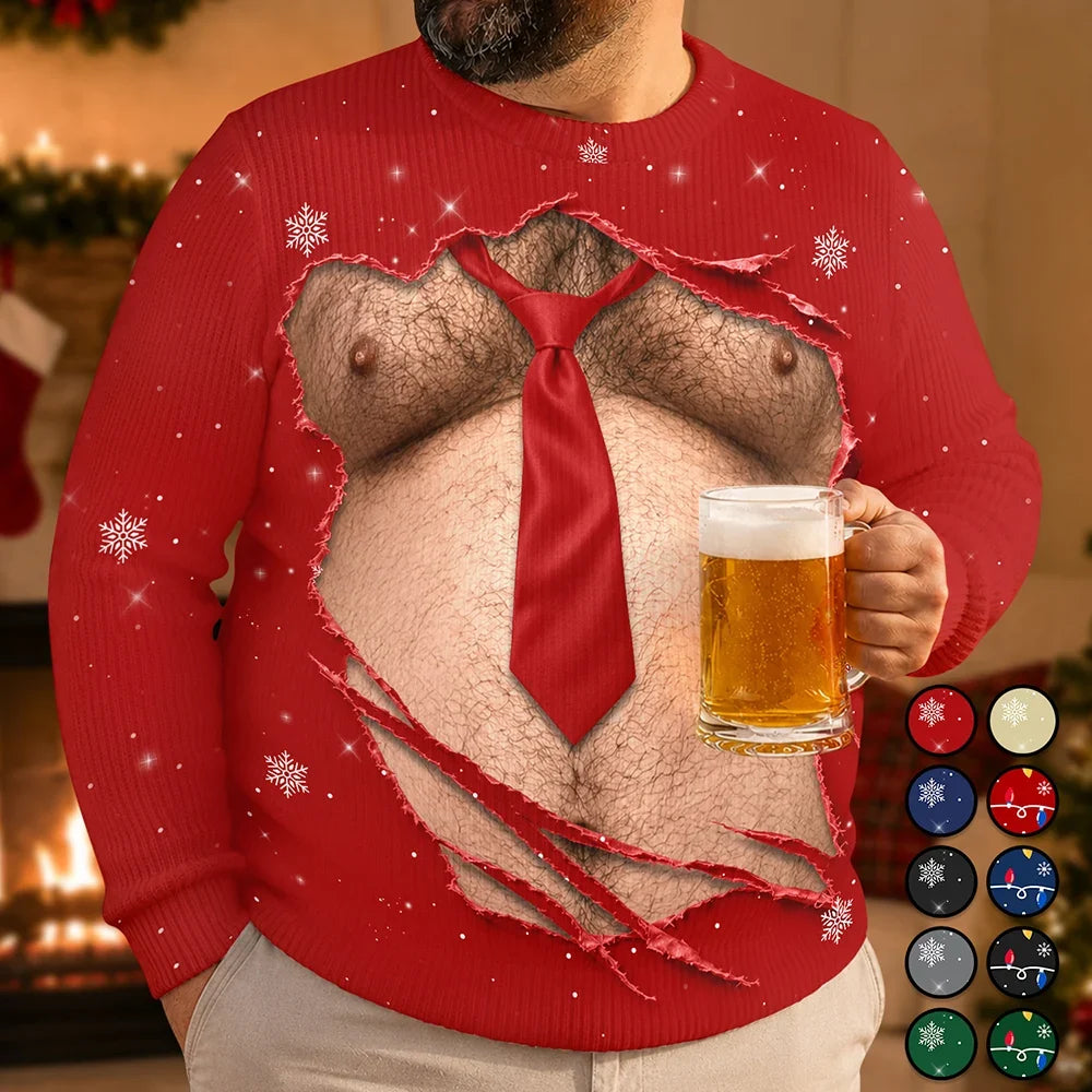 FunnyHairyBellyAbsBodyChristmas PersonalizedUnisexUglySweater MI413 CLA3980 MK1