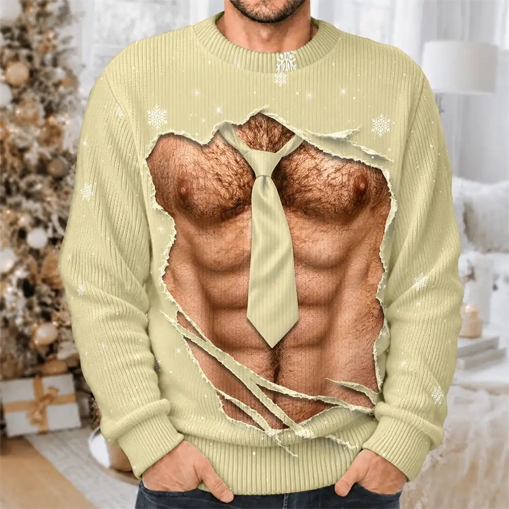 FunnyHairyBellyAbsBodyChristmas PersonalizedUnisexUglySweater MI413 CLA3980 MK3