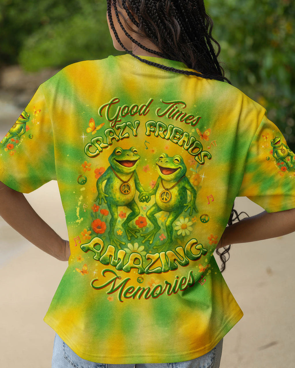 Good Times Crazy Friends Amazing Memories Yellow and Green Tie Dye for Women AOP Shirts _1_ KIpO8