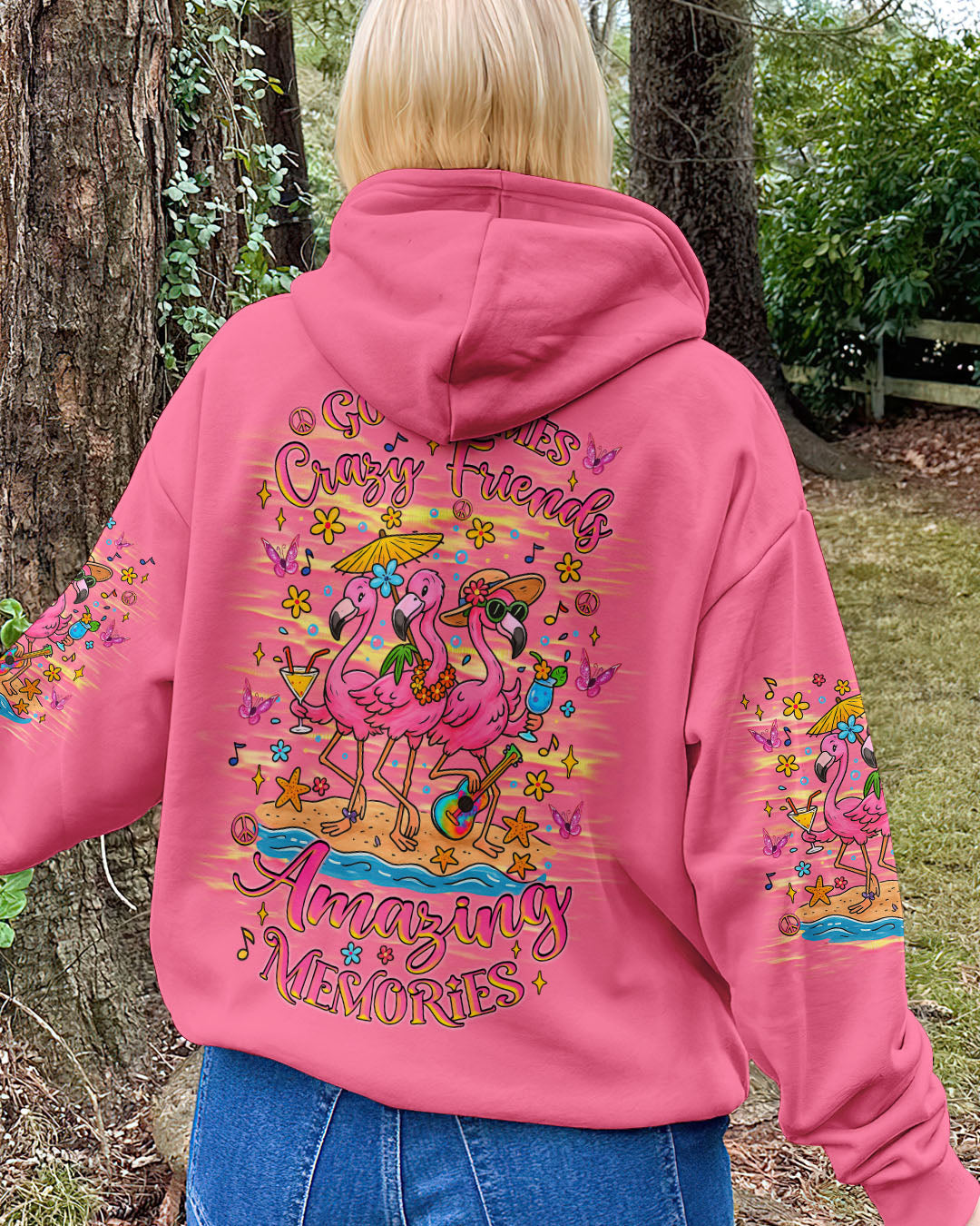 Good Times Crazy Friends Flamingo Fun and Colorful Summer Graphic Tee for Women AOP Shirts _8_ drjWK