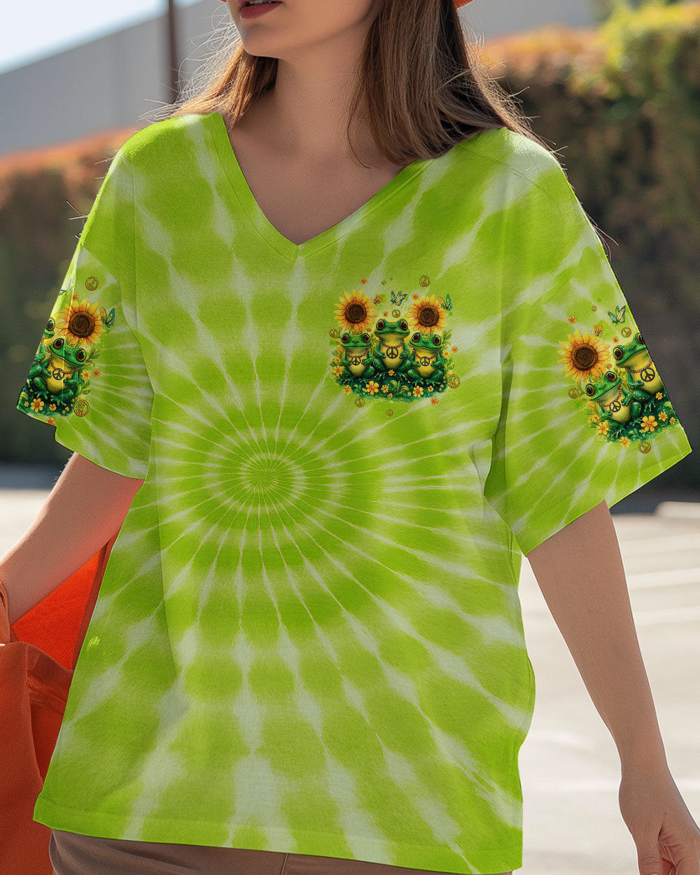 Good Times Crazy Friends Frog Fun Tie Dye with Sunflowers Graphic Tee for Women AOP Shirts _5_ UhVdc