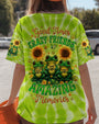Good Times Crazy Friends Frog Fun Tie Dye with Sunflowers Graphic Tee for Women AOP Shirts _6_ SYnxa