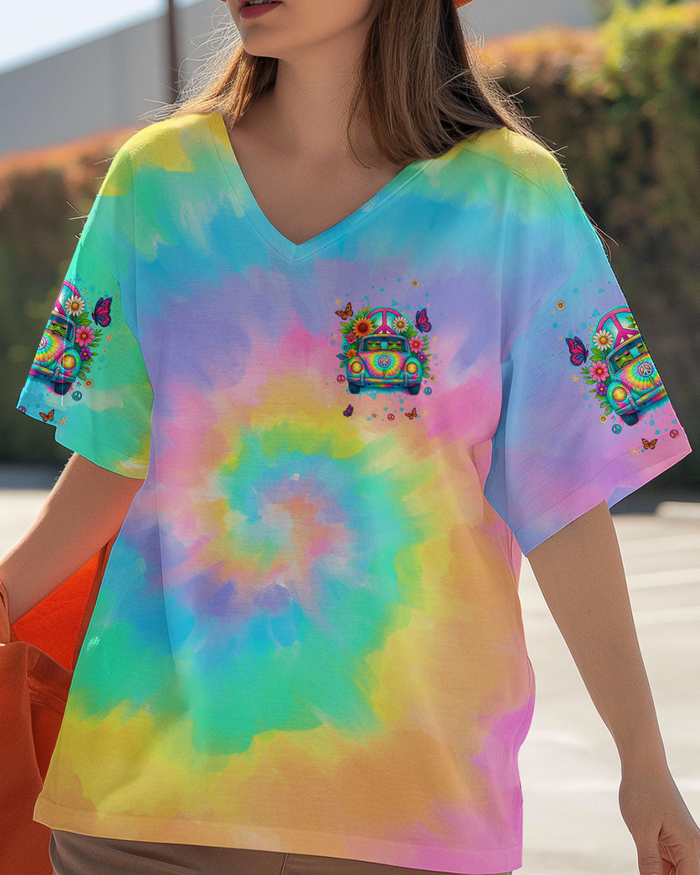 Good Times Crazy Friends VW Bus Colorful Tie Dye with Psychedelic Design for Women AOP Shirts _4_ HHBt8
