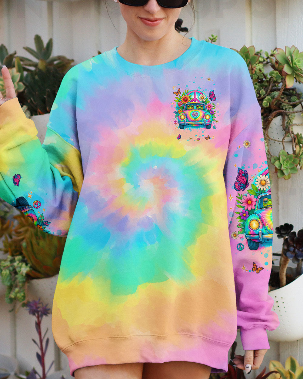 Good Times Crazy Friends VW Bus Colorful Tie Dye with Psychedelic Design for Women AOP Shirts _8_ LQBbc
