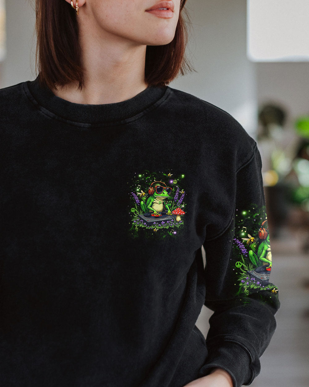 Groove to the Rhythm of Life DJ Frog Music Headphones and Mushrooms AOP Shirts _2_ Ytc9d